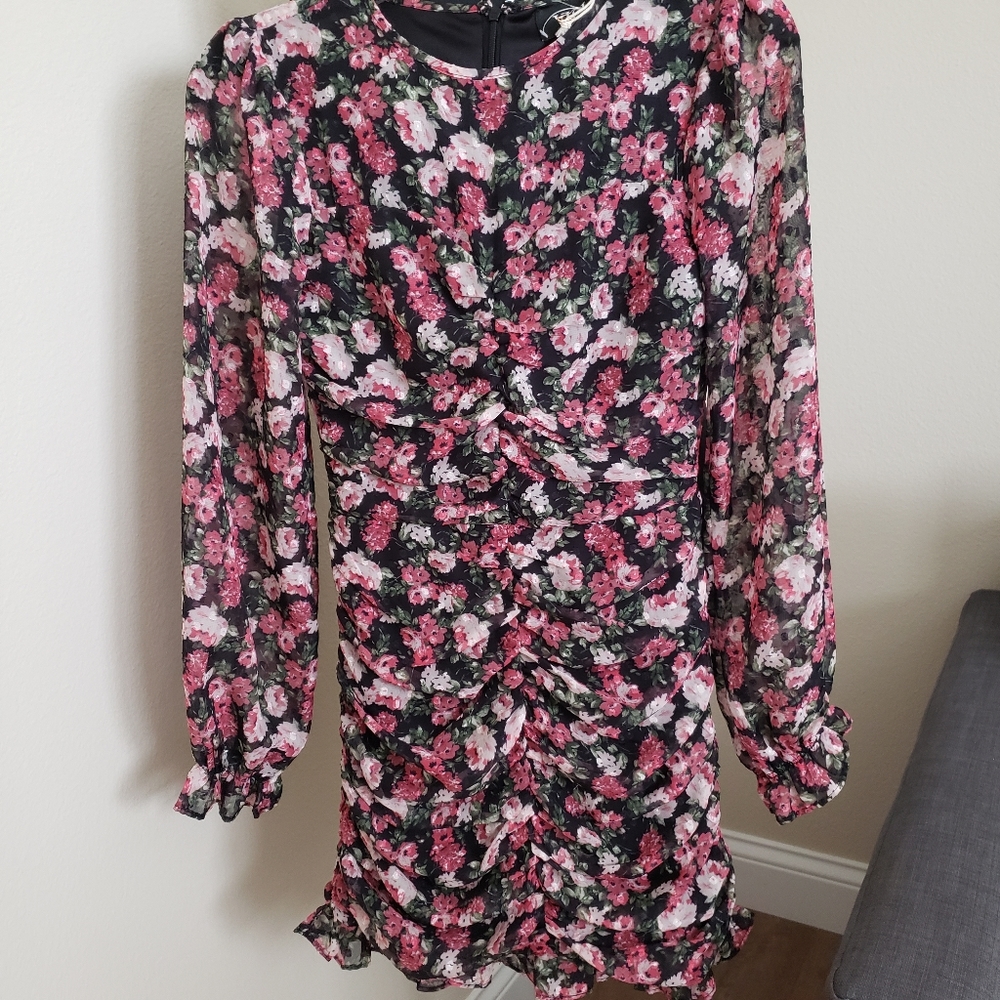 Vici Dress Floral Ruched Long Sleeves